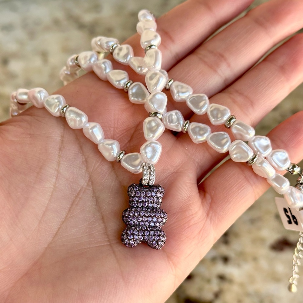 2 SIDE BEAR NECKLACE PEARL